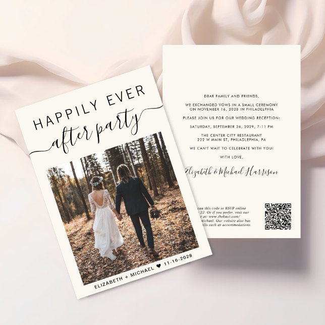 Invitation Tout en un Photo QR Code Cream Mariage Réception (Upload you photo and input your wedding website address to create a QR code)