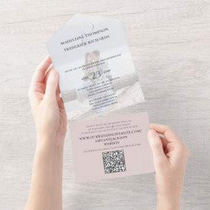 Invitation Tout En Un Photo Rose Dusty moderne minimaliste QR Code RSVP