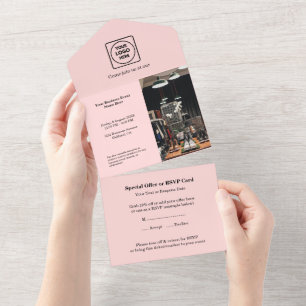 Invitation Tout En Un Photo rose pâle   Moderne et simple entreprise