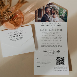 Invitation Tout En Un Photo simple moderne élégant RSVP QR Code Mariage