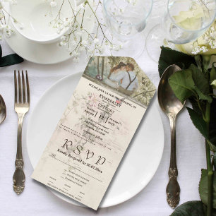 Invitation Tout En Un Photo simple Vintage crème ivoire florale papillon