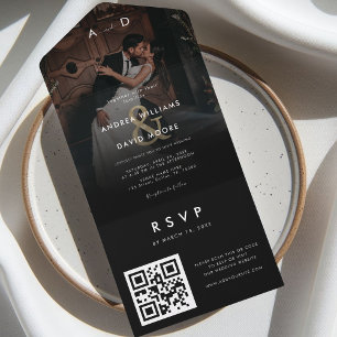 Invitation Tout En Un Photo sombre Faded Gold Ampersand & QR Code Mariag