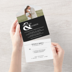 Invitation Tout En Un Photo Wedding moderne de l'Elegant Black and White