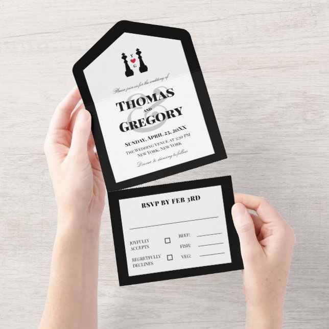 Invitation Tout En Un Pièces d'échecs du roi noir Mariage gay (Déchirure)
