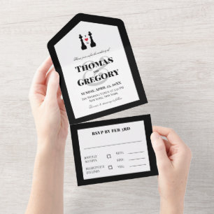 Invitation Tout En Un Pièces d'échecs du roi noir Mariage gay