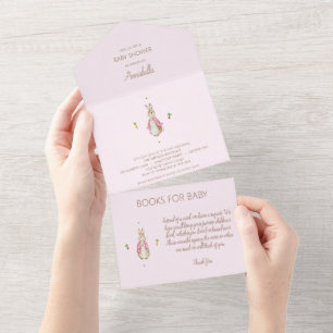 Invitation Tout En Un Pierre rose simple, lapin