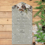 Invitation Tout En Un Pin Russe Snowfall & Dîner Floral Blanc Sage<br><div class="desc">ÉGALEMENT DISPONIBLE AVEC DÉTAILS, OU UN CODE QR. Laissez-vous tenter par la beauté sereine de l'hiver grâce à notre faire-part de mariage exquise. Un cadre paisible à la sauge poussiéreuse crée une toile paisible pour un agencement étonnant de sprigs de pin vert frais, de fleurs douces couleur crème et de...</div>
