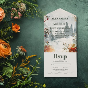 Invitation Tout En Un Pine Tree Forest Mariage à thème rustique