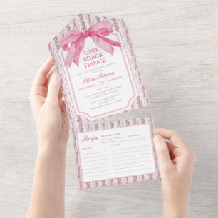 Invitation Tout En Un Pink Bow Coquette Love Shack Fiance Fête des marié