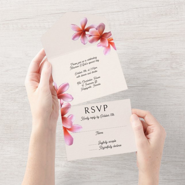 Invitation Tout En Un Pink Plumeria fête d'anniversaire tout en un (Déchirure)