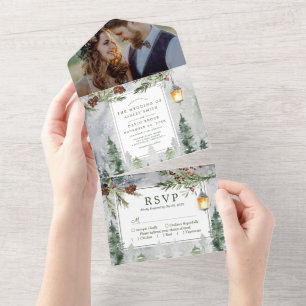 Invitation Tout En Un Pins d'hiver rustique Mariage de lanterne botaniqu