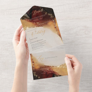 Invitation Tout En Un PixDezines Abstraites veines d'or Faux Cosmiques