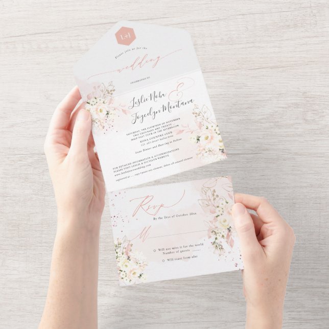 Invitation Tout En Un PixDezines Aquarelle Blush Hyde Cream Roses (Déchirure)