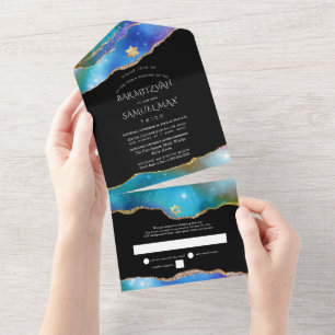 Invitation Tout En Un PixDezines Aquarelle Galaxy Agate Bar Mitzvah Tout
