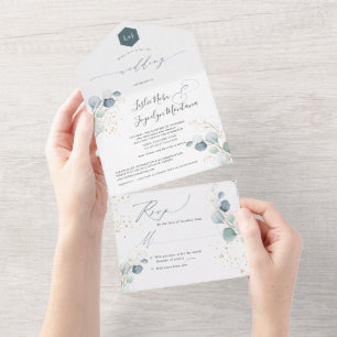 Invitation Tout En Un PixDezines Aquarelle Rustique Gomme Bleue Eucalypt