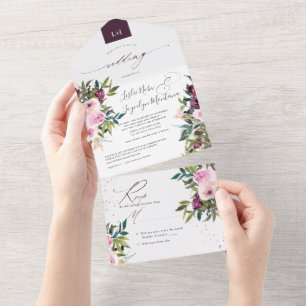 Invitation Tout En Un PixDezines Bourgogne Peonies Roses Tout En Un