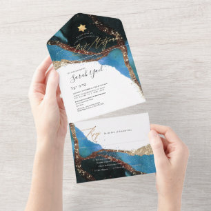 Invitation Tout En Un PixDezines Cosmic Cerulean Blue Bar Mitzvah 