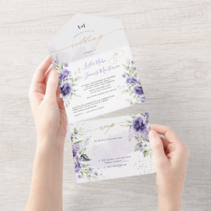 Invitation Tout En Un PixDezines Elegant Aquarelle violet Roses
