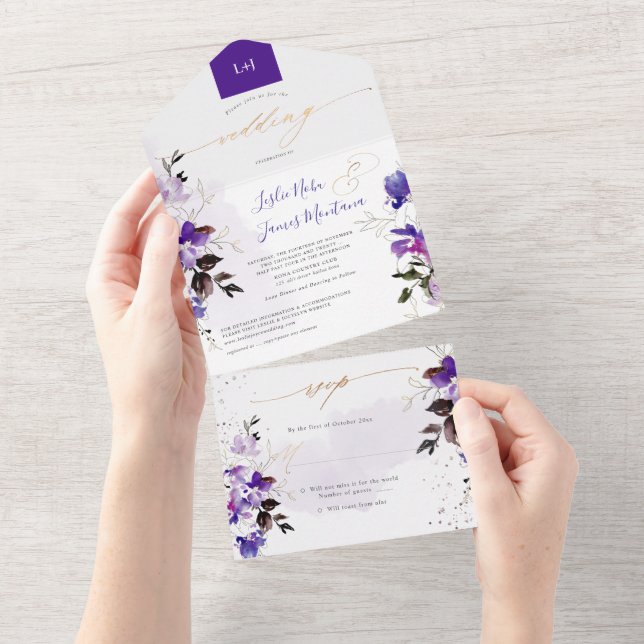 Invitation Tout En Un PixDezines Elégant Violet Purple Sweetpeas (Déchirure)