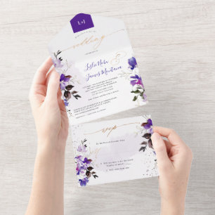 Invitation Tout En Un PixDezines Elégant Violet Purple Sweetpeas