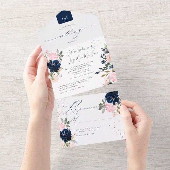 Invitation Tout En Un PixDezines Flèches Aquarelles Bleues de la marine  (Déchirure)