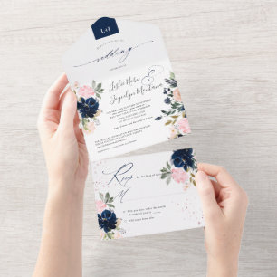 Invitation Tout En Un PixDezines Flèches Aquarelles Bleues de la marine