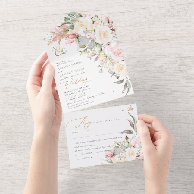 Invitation Tout En Un PixDezines H2 Blush Alabaster Cream Roses (Déchirure)