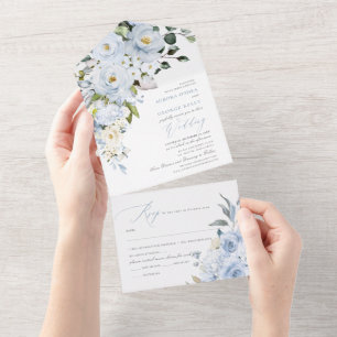 Invitation Tout En Un PixDezines H2 Dusty Blue Flowers Rose Hydrangea