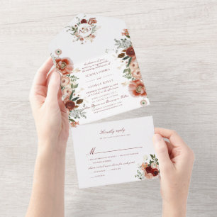 Invitation Tout En Un PixDezines H2 Fleurs d'aquarelle d'automne Marsala