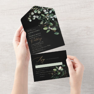 Invitation Tout En Un PixDezines H2 gomme rustique Eucalyptus Gold Green