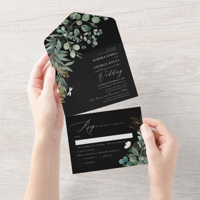 Invitation Tout En Un PixDezines H2 Rustique Green Gold Gum Eucalyptus (Déchirure)