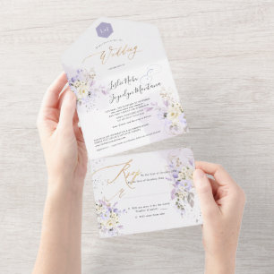Invitation Tout En Un PixDezines H2 Violet Hyde Dusty Violet Roses