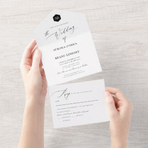 Invitation Tout En Un PixDezines Luxe Calligraphie DIY Noir Blanc