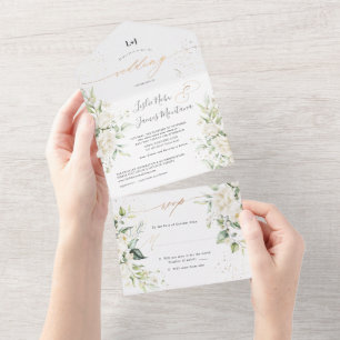 Invitation Tout En Un PixDezines Roses Blanches Crémeuses Élégantes