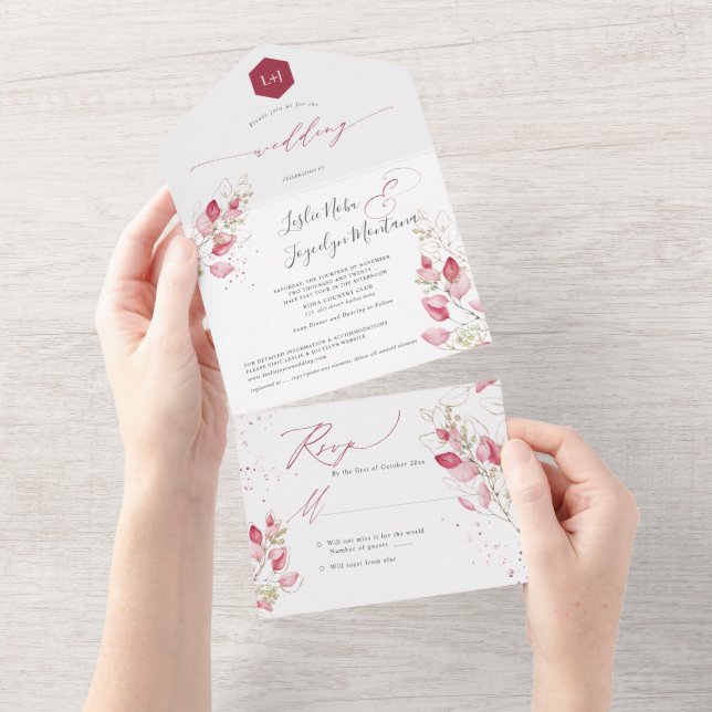 Invitation Tout En Un PixDezines Rustique Aquarelle Gomme Roue Eucalyptu (Déchirure)