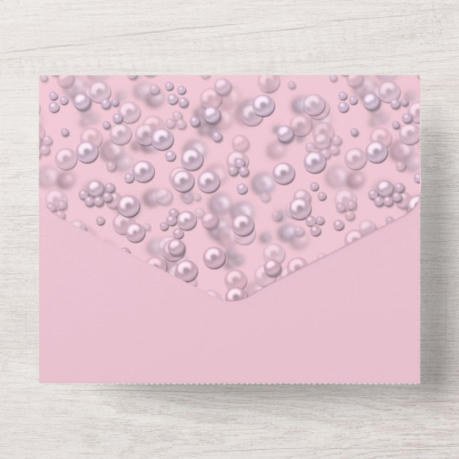 Invitation Tout En Un Placers de perles blanches roses sur velours rose (Verso)