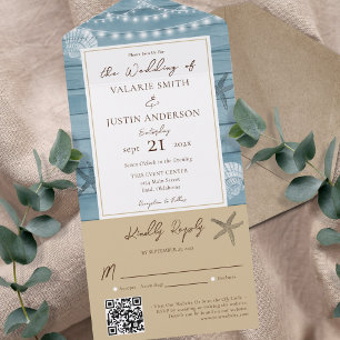 Invitation Tout En Un Plage Bois Rustique Mariage Beige Tout En Un Invit