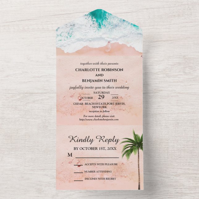 Invitation Tout En Un Plage côtière tropicale Mariage à thème (À l'intérieur)