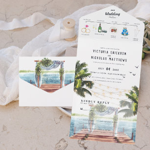 Invitation Tout En Un Plage de l'océan tropical Mariage illustré