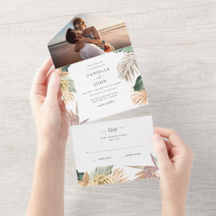 Invitation Tout En Un  Plage florale tropicale Mariage photo RSVP