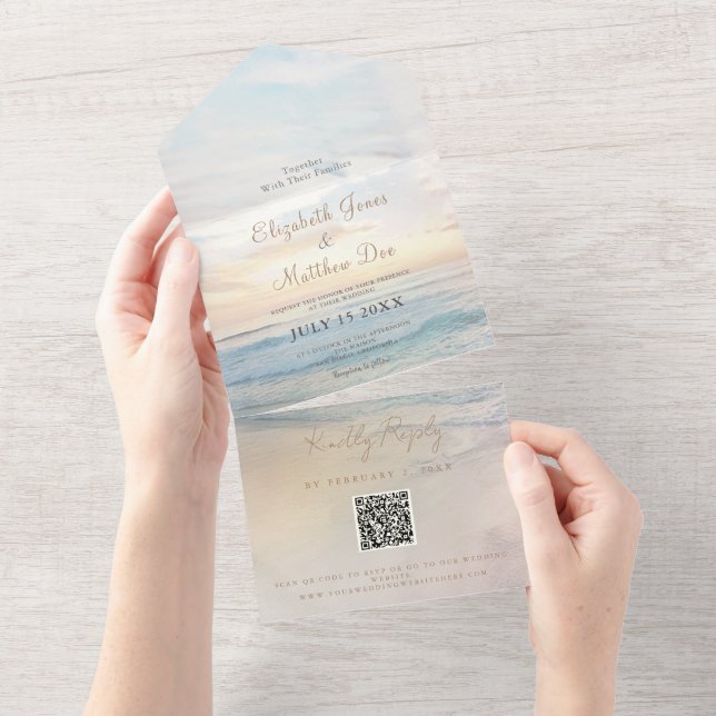 Invitation Tout En Un Plage Mariage Sunrise Beach (Déchirure)