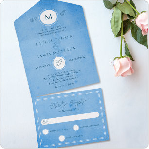 Invitation Tout En Un Plage moderne Océan Bleu Mariage d'été