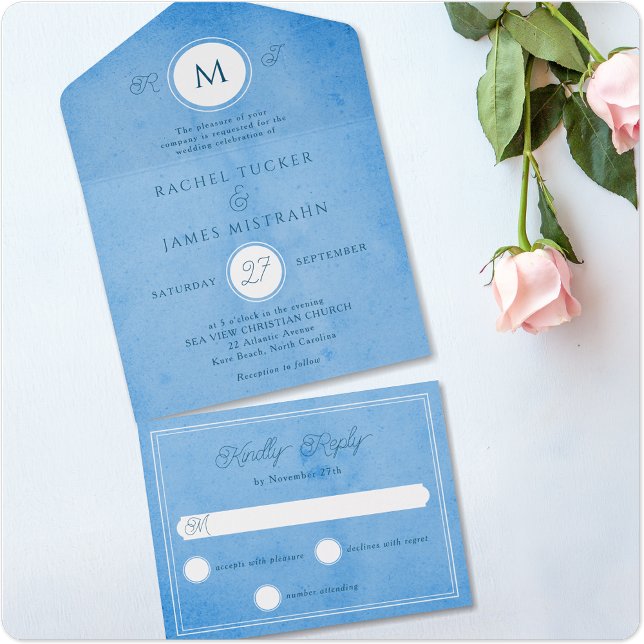 Invitation Tout En Un Plage moderne Océan Bleu Mariage d'été (Créateur téléchargé)