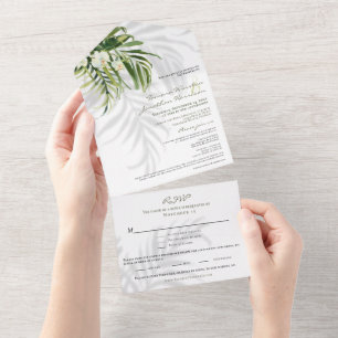 Invitation Tout En Un Plage Palmiers tropicaux Ombres RSVP Tri-fold
