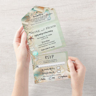 Invitation Tout En Un Plage romantique Starfish & Pearls Mariage élégant