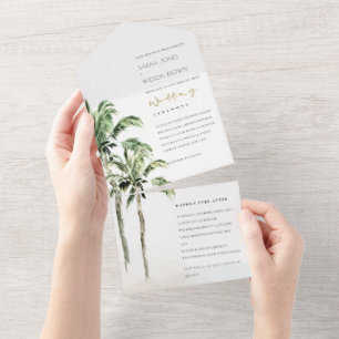 Invitation Tout En Un Plage tropicale Palm Trees Mariage aquarelle
