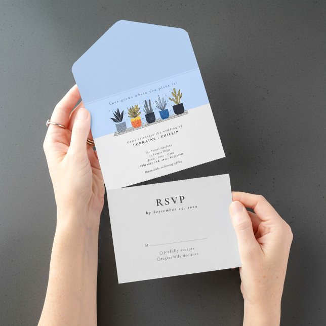 Invitation Tout En Un Plante de maison en pots botaniques (Botanical potted house plant all in one invitation.)