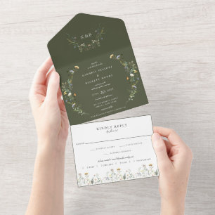 Invitation Tout En Un Plante sauvage Mariage vert olive