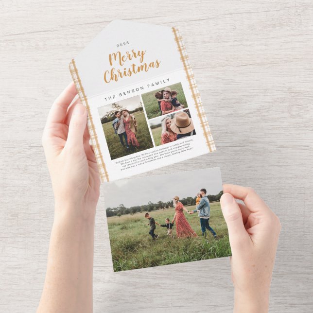 Invitation Tout En Un Plat Christmas Gold 4 Photo Holiday (Déchirure)