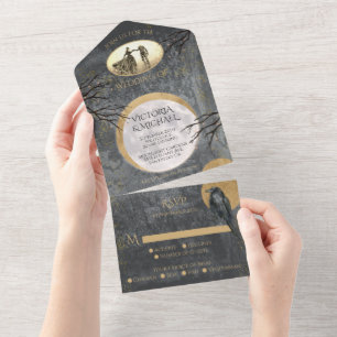 Invitation Tout En Un Pleine lune gothique céleste Halloween Mariage pho